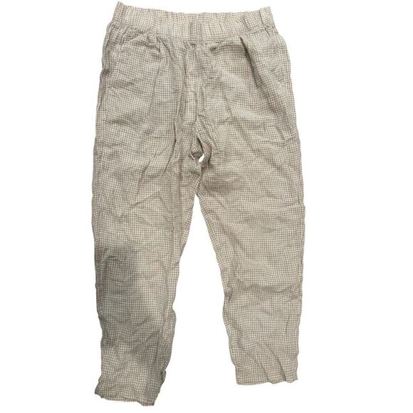 Eileen Fisher NWT Large Beige Gingham Pull On Pants Organic Linen Tapered Pant - Picture 2 of 6